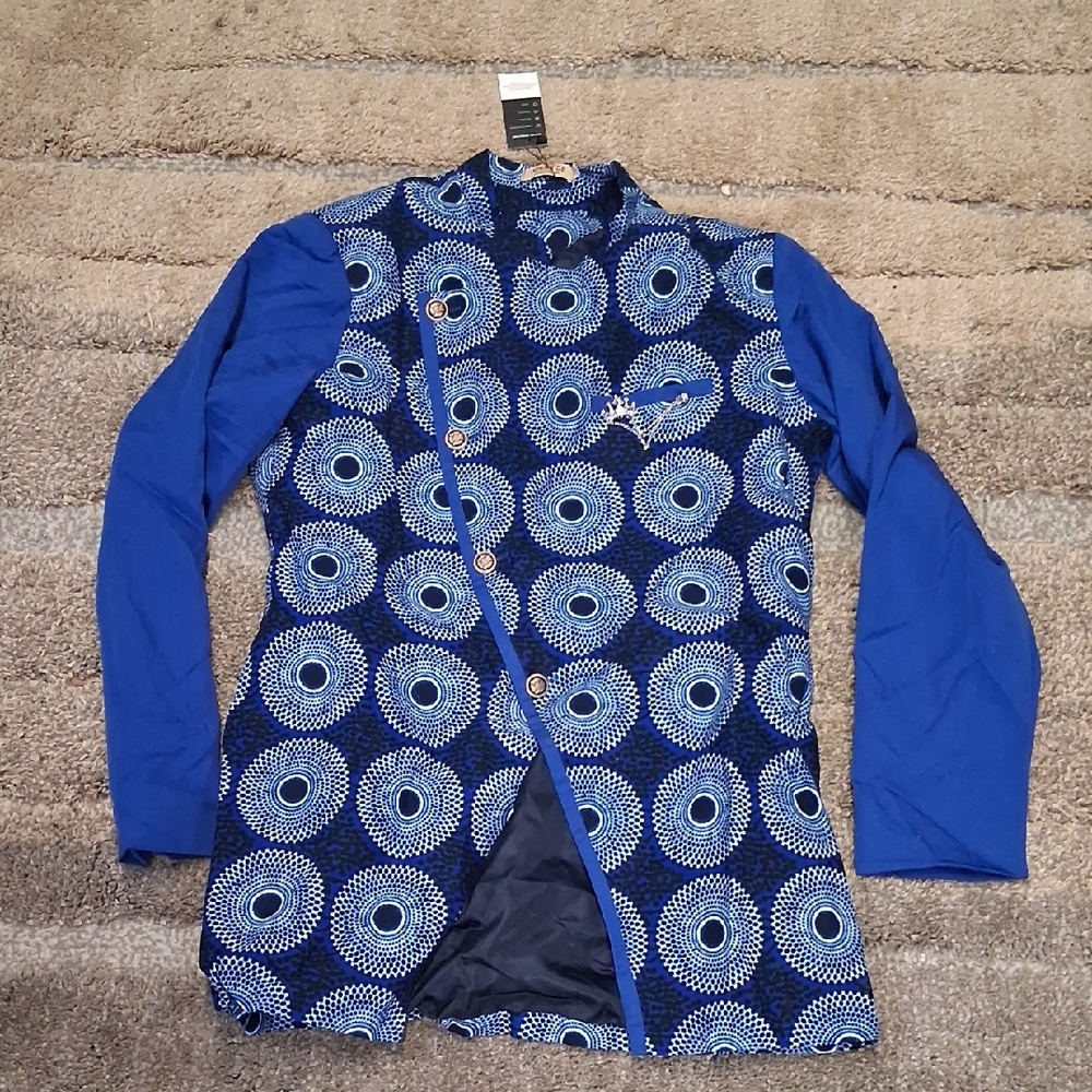 NWT Mens Afripride Blue Patterned Jacket with Button Details